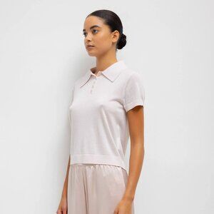 LESET James Polo Shirt Petal Pink M | 100% Extrafine Merino Wool Knit Top